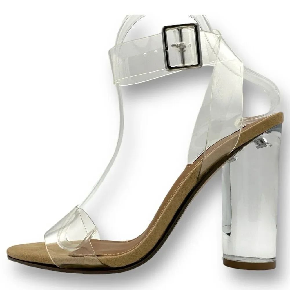 Steve Madden Womens Clearer Block Heel Ankle Strap Slingback Heels Clear Size 8